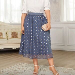 Elegant Blue Midi Skirt with Gold Accents